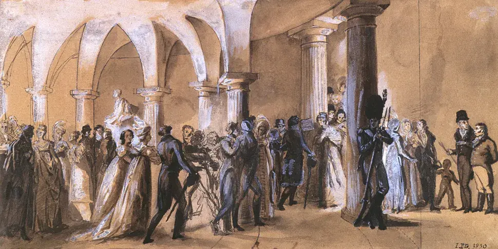 "Le péristyle", vers 1820, lavis anonyme