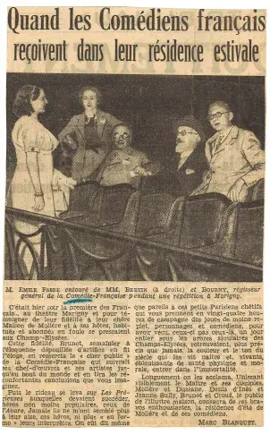 La Comédie-Française au Théâtre Marigny, article de presse du 2 août 1935 paru dans "Le Journal"