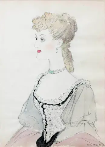 Annie Ducaux dans "Le Tartuffe", dessin de Nikolaï Sokolov