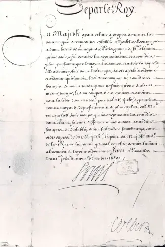 Lettre de cachet signée par Louis XIV, contresignée par Colbert, 21 octobre 1680
