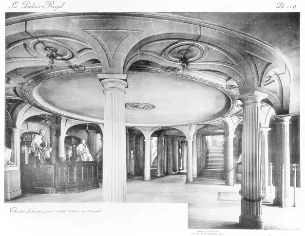 Le péristyle, 1911 (dans "Le Palais-Royal de Paris" par Dupezard, pl. 119). Photo. Eggimann