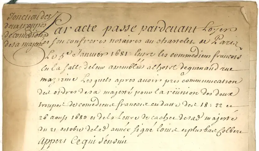 Acte d'association des Comédiens Français le 5 janvier 1681