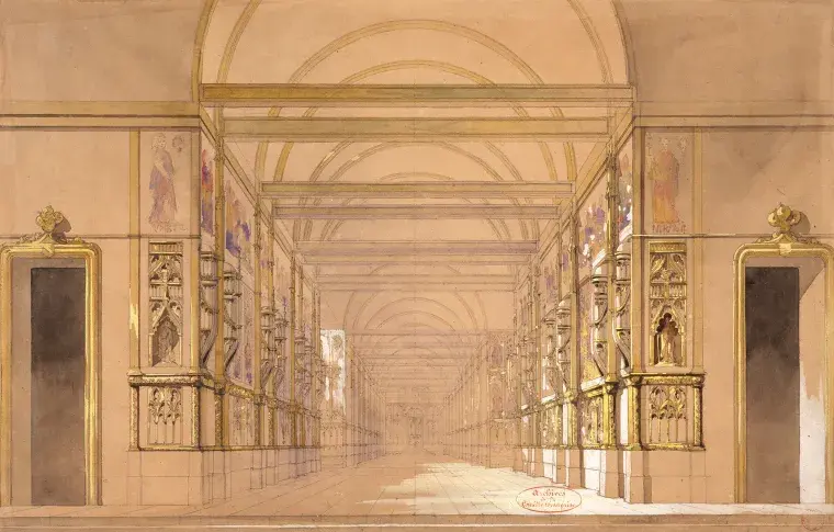 Le Gothique de « Louis XI » : actes II et V, rideau / Pierre-Luc-Charles Cicéri, atelier de Cicéri, 1832