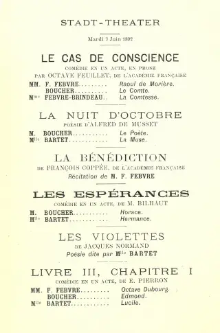 Programme de la tournée en Allemagne en 1892