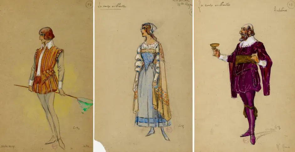 Maquettes de costumes de Charles Bétout pour « La Coupe enchantée », comédie supposée de La Fontaine et Champmeslé, 1921