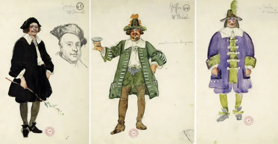 Maquettes de costumes attribuées à Charles Bétout pour « La Coupe enchantée », comédie supposée de La Fontaine et Champmeslé, 1938