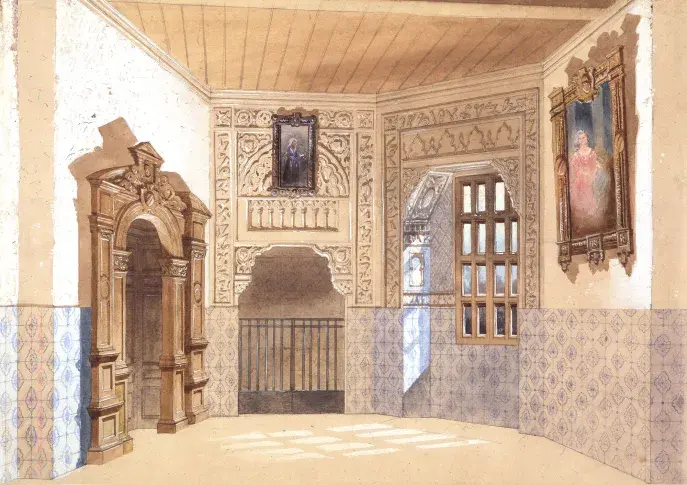 « Don Juan d’Autriche » de Casimir Delavigne : acte III, la chambre de Charles Quint / atelier Séchan et Cie, 1835