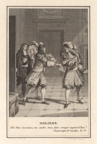 Molière : "L'Impromptu de Versailles" / gravure de Jean-Baptiste Simonet
