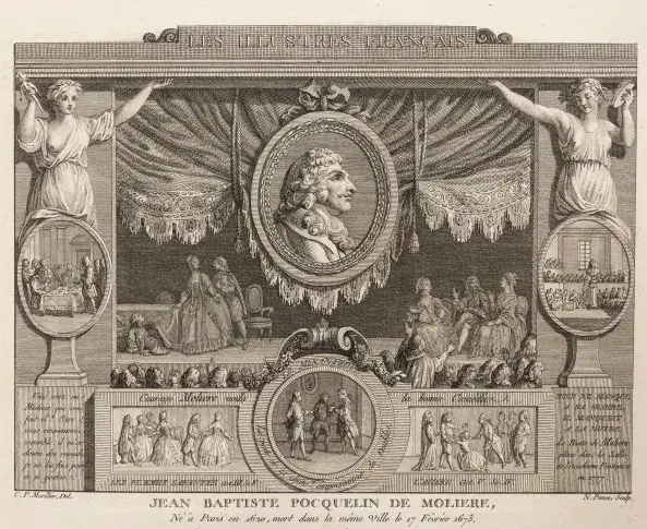 Les Illustres Français : Jean Baptiste Pocquelin de Molière / gravure de N. Ponce