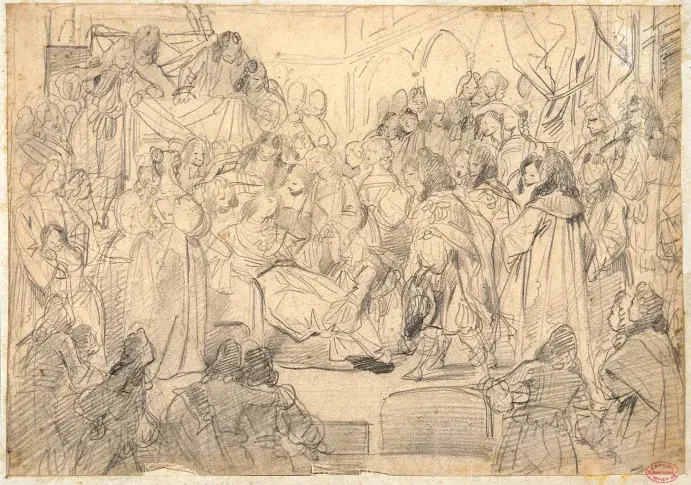 La Mort de Molière / dessin d'Eugène Devéria