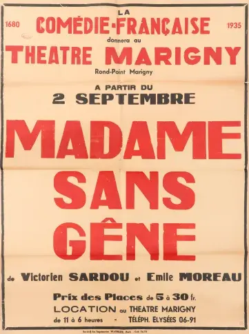 Affiche de "Madame Sans-Gêne", 1935, Théâtre Marigny