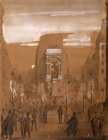 Inauguration de la fontaine Molière / dessin d'Edouard Lépine