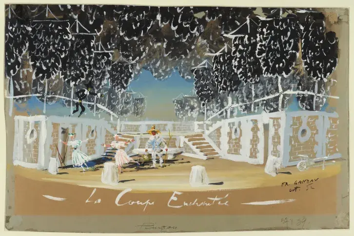 Maquette de décor de François Ganeau pour « La Coupe enchantée », comédie supposée de La Fontaine et Champmeslé, mise en scène de Jacques Clancy, 1952