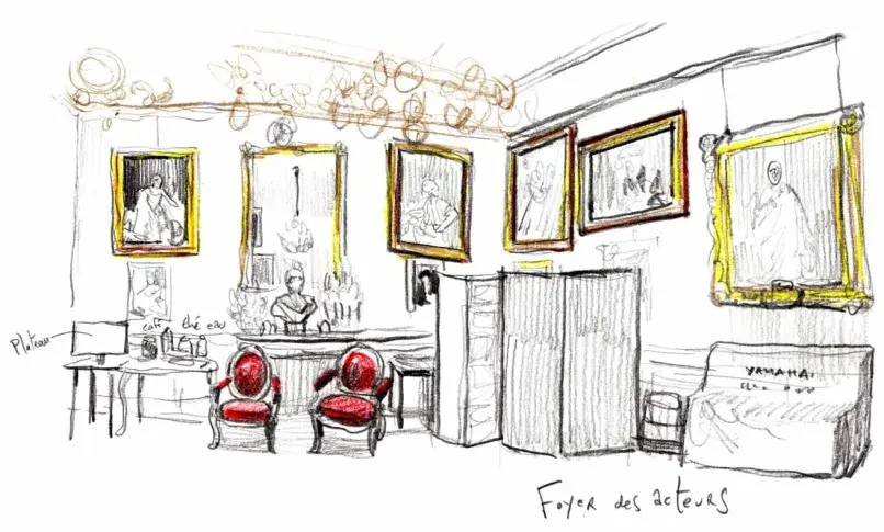 La Salle Richelieu, le Foyer des artistes, dessin de Damien Roudeau