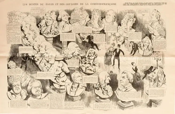 Les bustes du foyer et des couloirs de la Comédie-Française / dessin de Sahib