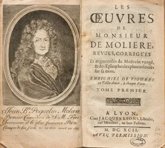 Les Œuvres de Monsieur Molière : frontispice et page de titre, 1692