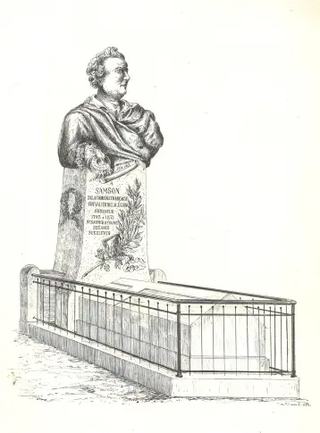 Tombeau de Samson, professeur au Conservatoire de 1828 à 1831, de 1836 à 1855 et de 1862 à 1866. Gravure, [1882].