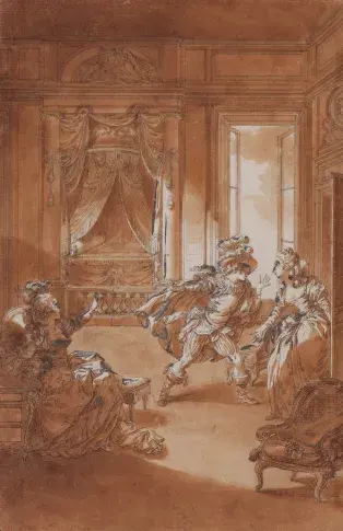 "La Folle journée ou Le Mariage de Figaro" de Beaumarchais, acte II, scène 17, dessin de Saint-Quentin, 1785