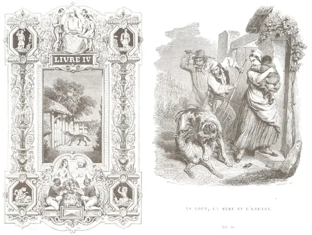 Gravure des Fables : Livre IV, reliée dans « Les Œuvres de J. de La Fontaine », 1877