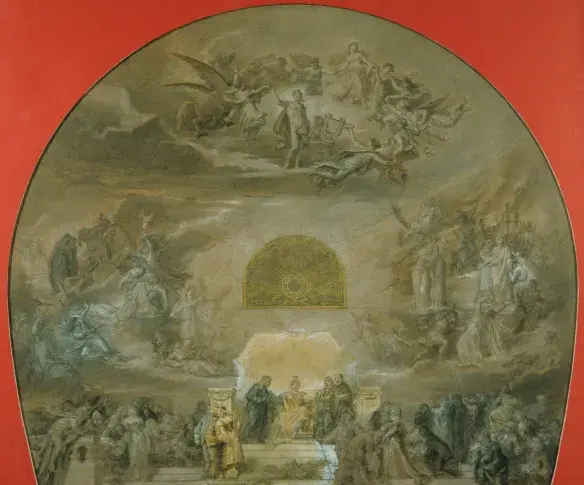 "La France couronnant Molière, Corneille et Racine", esquisse pour le plafond peint de la Comédie-Française par Alexis-Joseph Mazerolle, 1879