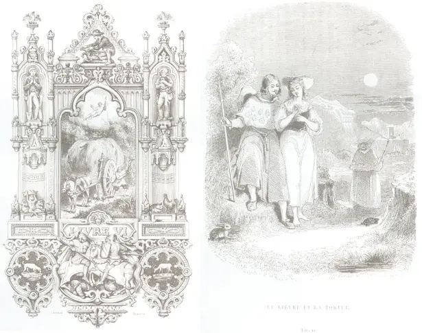 Gravure des Fables : Livre VI, reliée dans « Les Œuvres de J. de La Fontaine », 1877