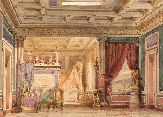 « Le Joueur de flûte » d’Emile Augier : salon grec / Nolau et Rubé, 1850