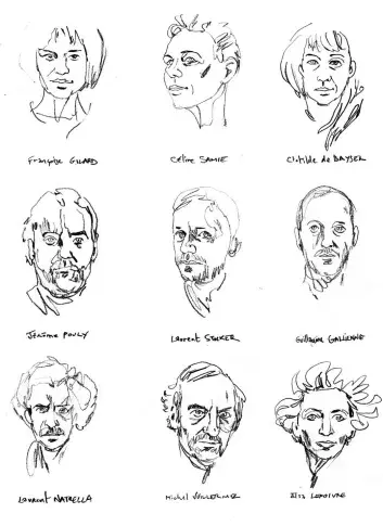 Le trombinoscope de la troupe d’après les photographies de Stéphane Lavoué, dessins de Damien Roudeau