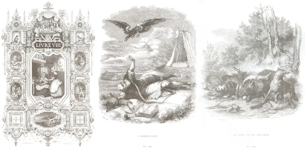 Gravure des Fables : Livre VIII, reliée dans « Les Œuvres de J. de La Fontaine », 1877