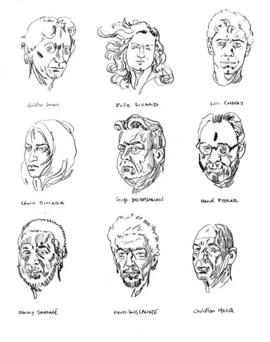 Le trombinoscope de la troupe d’après les photographies de Stéphane Lavoué, dessins de Damien Roudeau