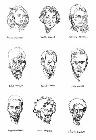 Le trombinoscope de la troupe d’après les photographies de Stéphane Lavoué, dessins de Damien Roudeau