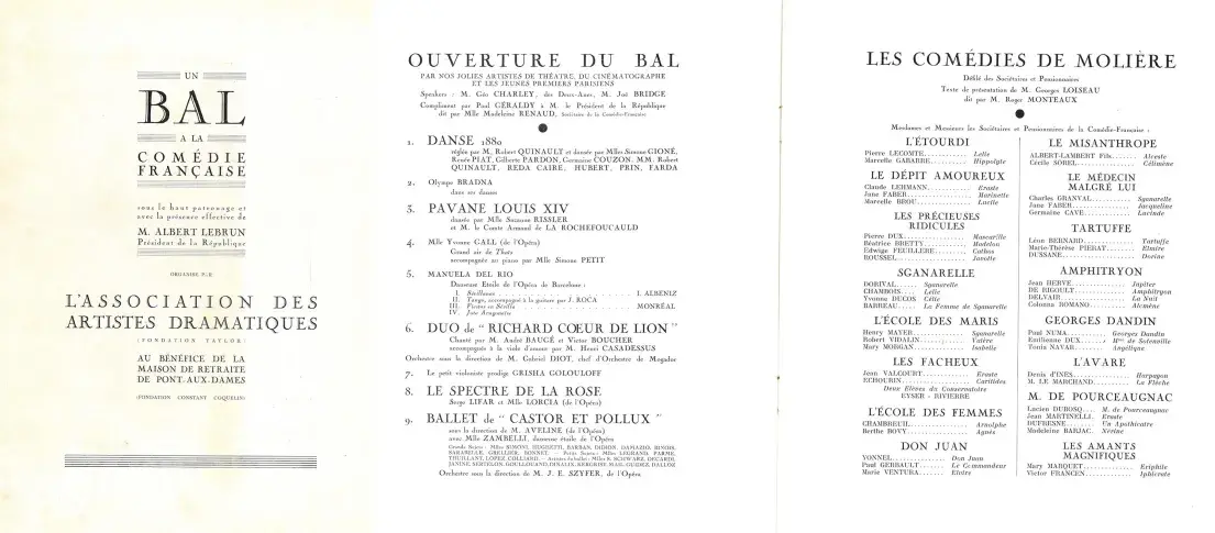 Un bal à la Comédie-Française, organisé par l’Association des Artistes Dramatiques, au bénéfice de la Maison de retraite de Pont-aux-Dames