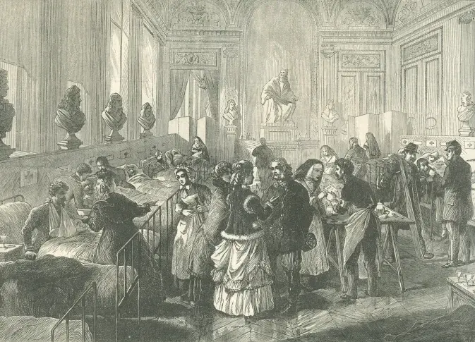 Ambulance au Théâtre-Français, image de presse parue dans The Illustrated London News, 1870