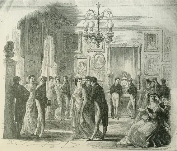 Salle Richelieu, le Foyer des artistes, gravure de Lix, années 1860