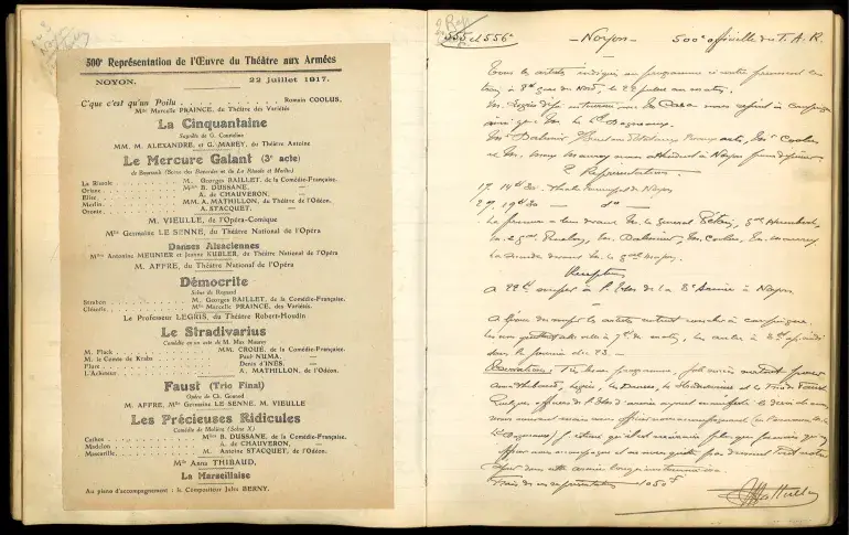 Cahier du répertoire des représentations du Théâtre aux Armées