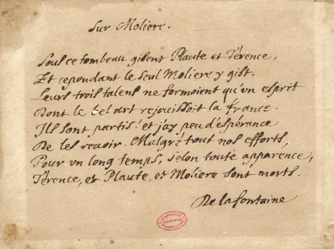 Epitaphe de Molière par Jean de La Fontaine
