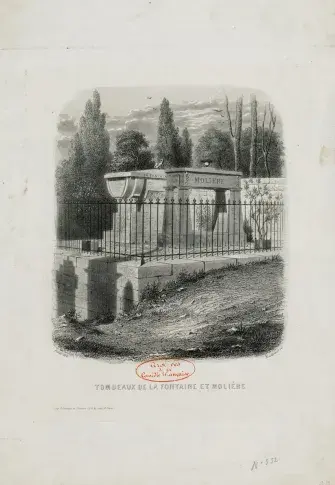 Tombeaux de La Fontaine et Molière, gravure de Boullemier, dessin de Jules Férat, XIXe s.