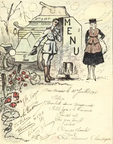 Menu du 31 juillet 1916, illustré
