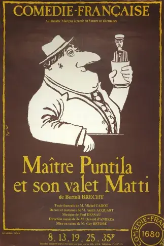 Affiche de "Maître Puntila et son valet Matti", 1976, Théâtre Marigny
