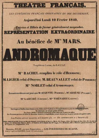 Affichette "Andromaque", 1840