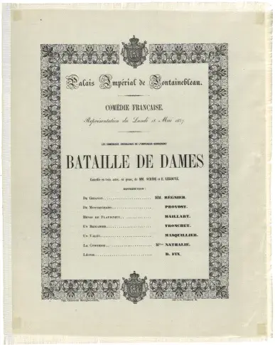 Programme sur soie pour "Bataille de dames", 1857