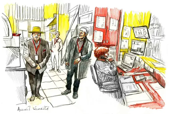 Le service de la sécurité de la Comédie-Française, dessin de Damien Roudeau